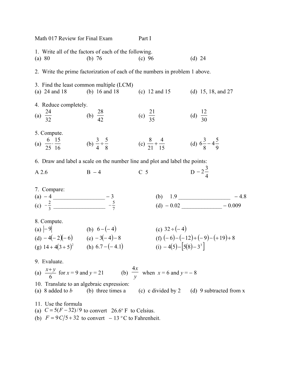 1. Write All of the Factors of Each of the Following