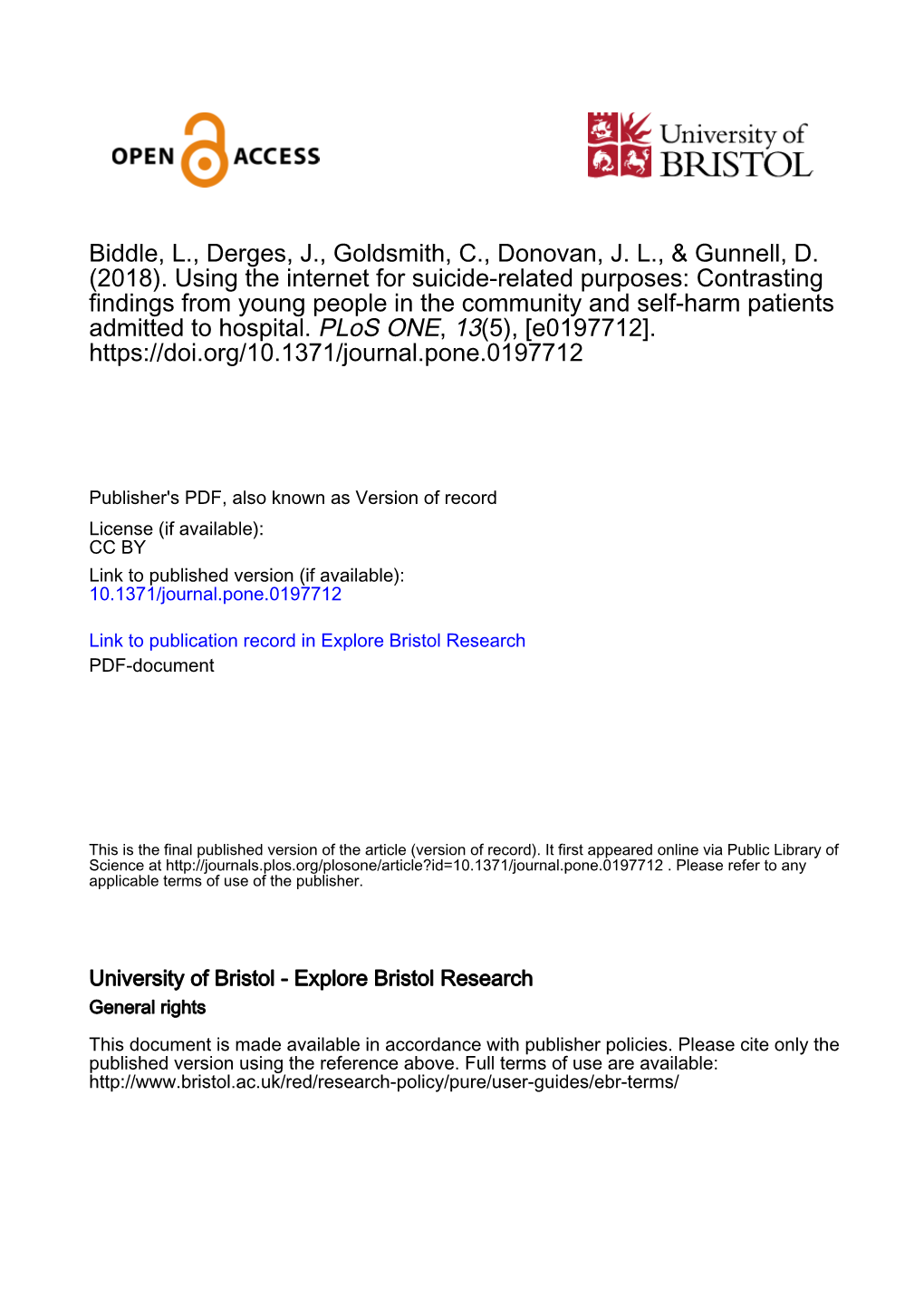 Using the Internet for Suicide-Related Purposes: Contrasting Findings from Young People in the Community and Self-Harm Patients Admitted to Hospital