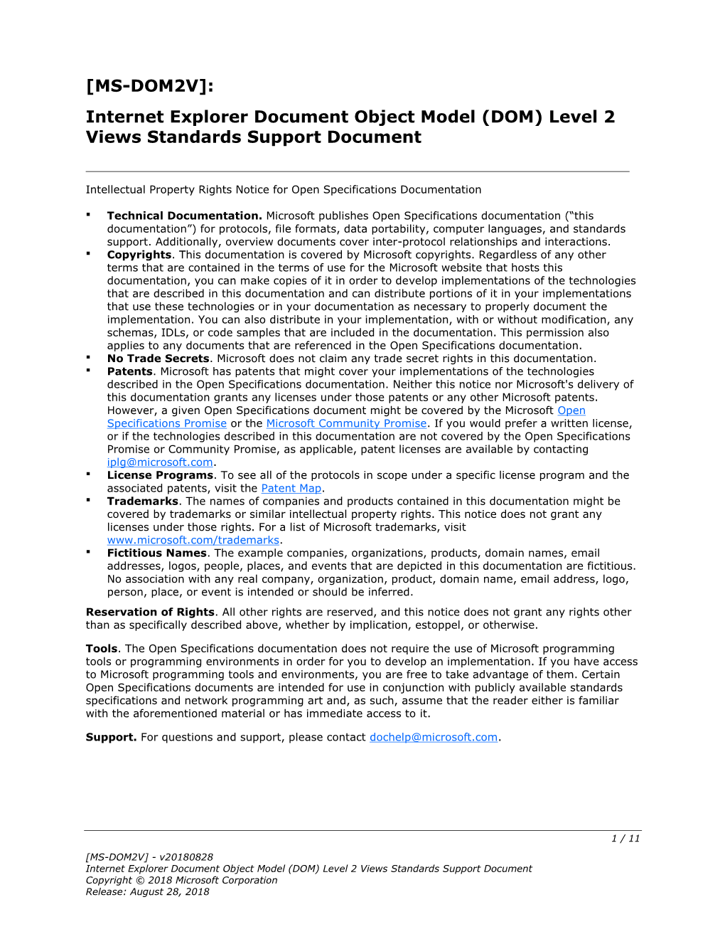 [MS-DOM2V]: Internet Explorer Document Object Model (DOM) Level 2 Views Standards Support Document