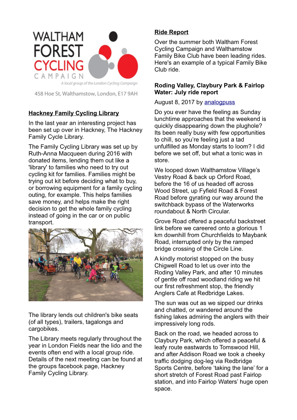 Hackney Family Cycling Library in the Last Year an Interesting Project Has