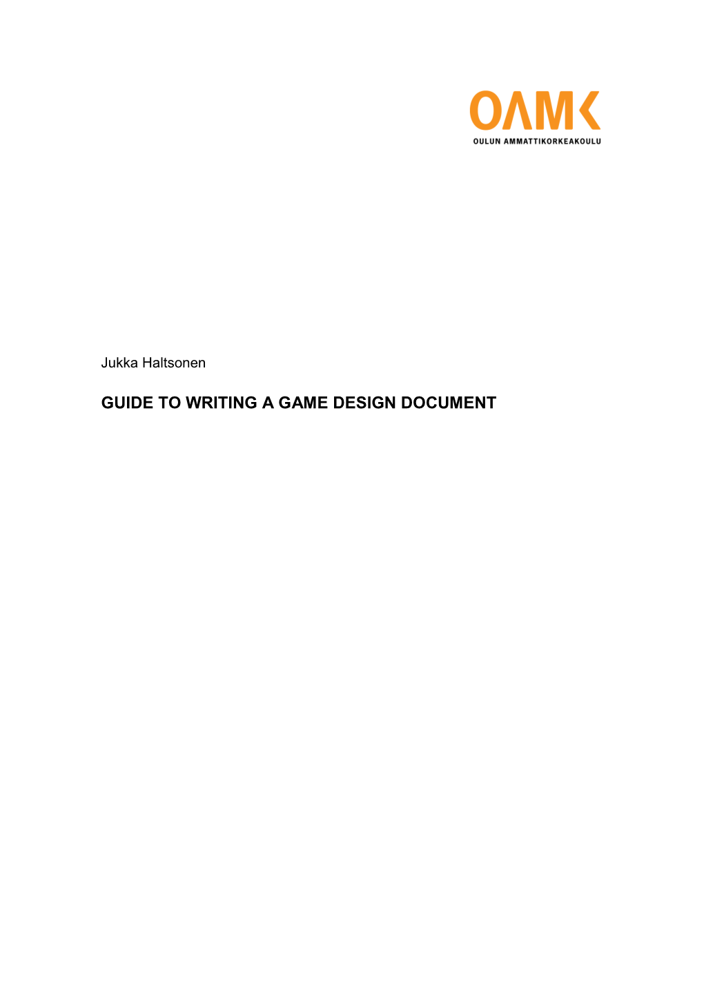 Guide to Writing a Game Design Document