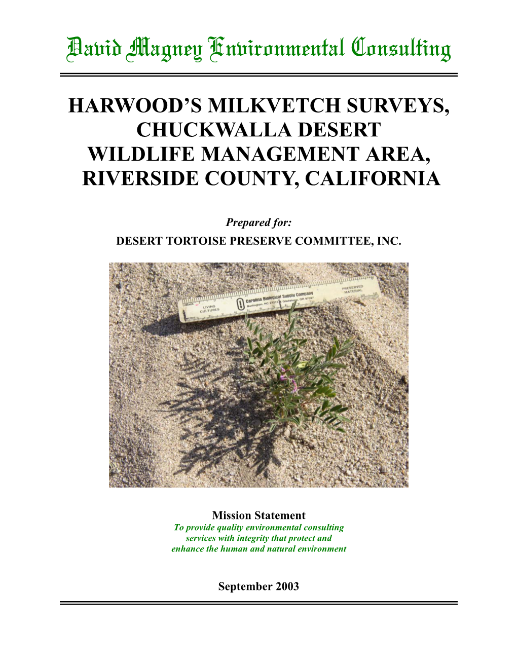 Harwood's Milkvetch Report