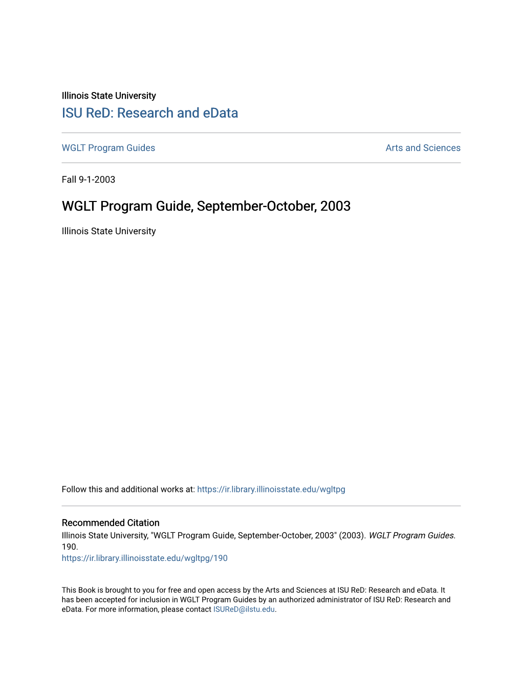 WGLT Program Guide, September-October, 2003