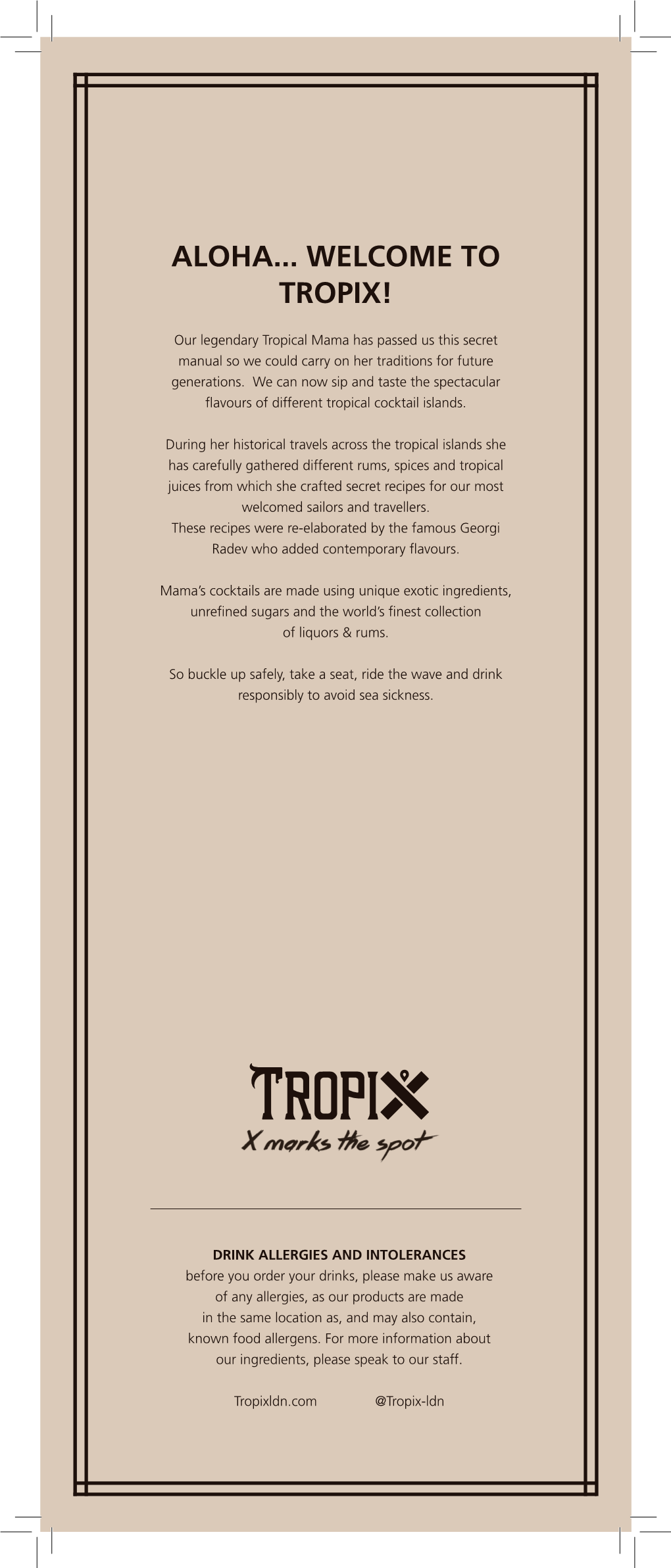 Tropix Cocktail Menu