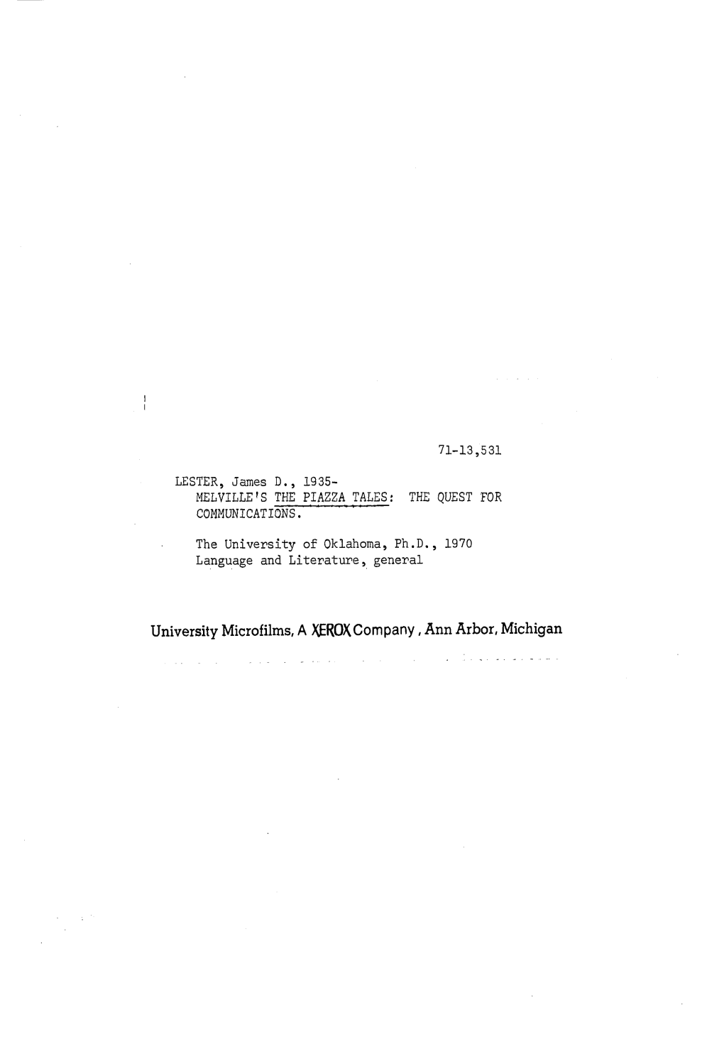 University Microfilms, a XEROX Company, Ann Arbor, Michigan the UNIVERSITY of TULSA