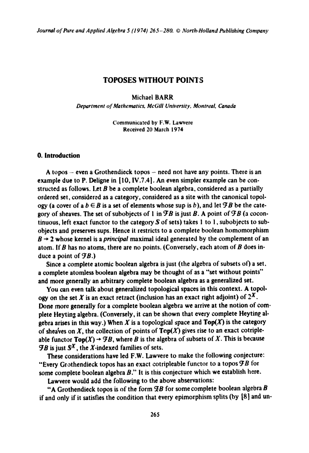 Even a Grothendieck Topos -- Need Not Have Any Points. There Is an Example Due to P