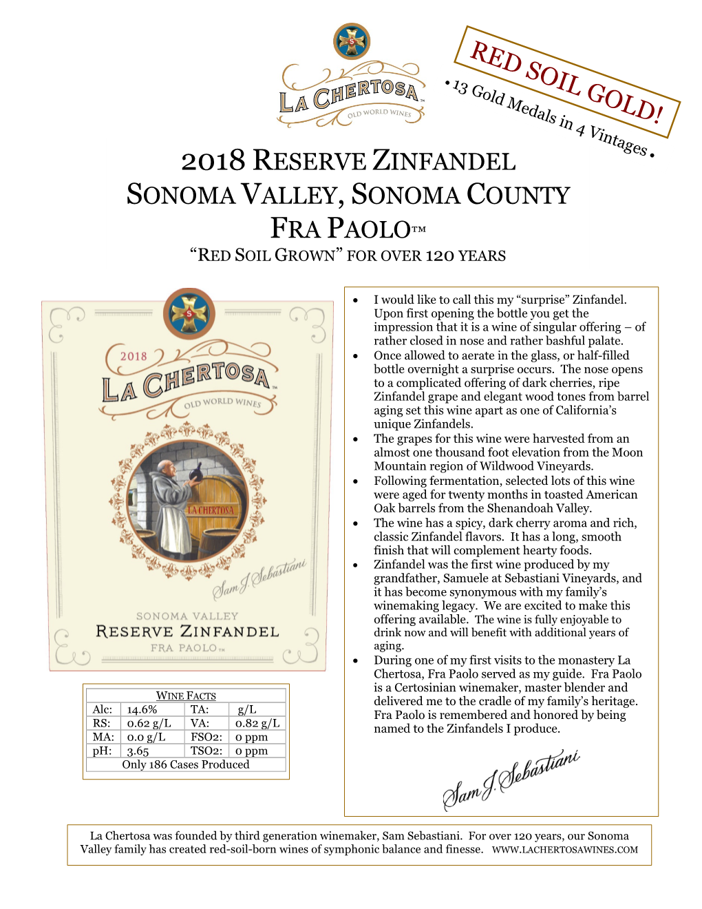 2018 Reserve Zinfandel Sonoma Valley, Sonoma