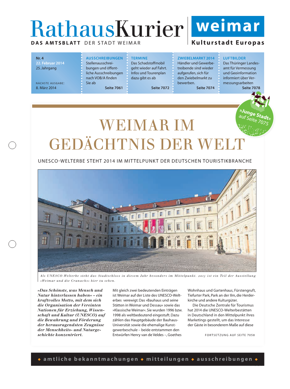 Rathauskurier DAS AMTSBLATT DER STADT WEIMAR Kulturstadt Europas