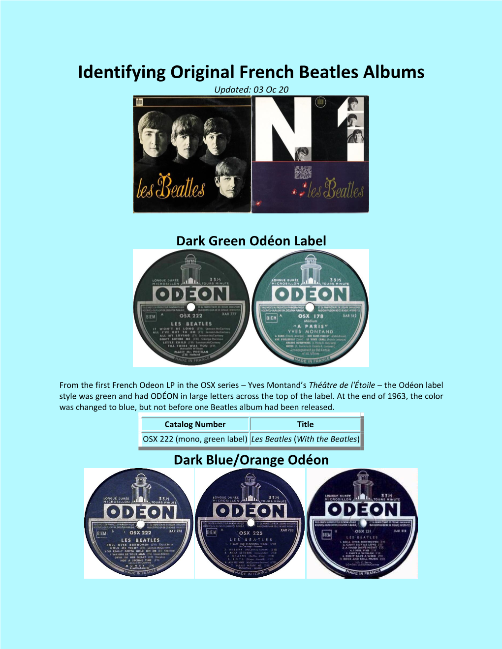 A Guide to French Odeon/Apple Beatles LP's