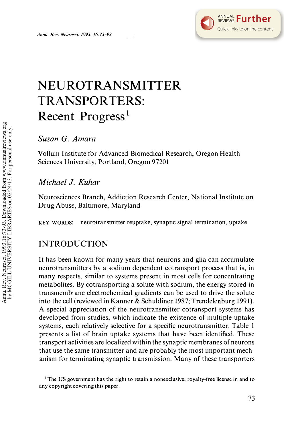 Neurotransmitter Transporters