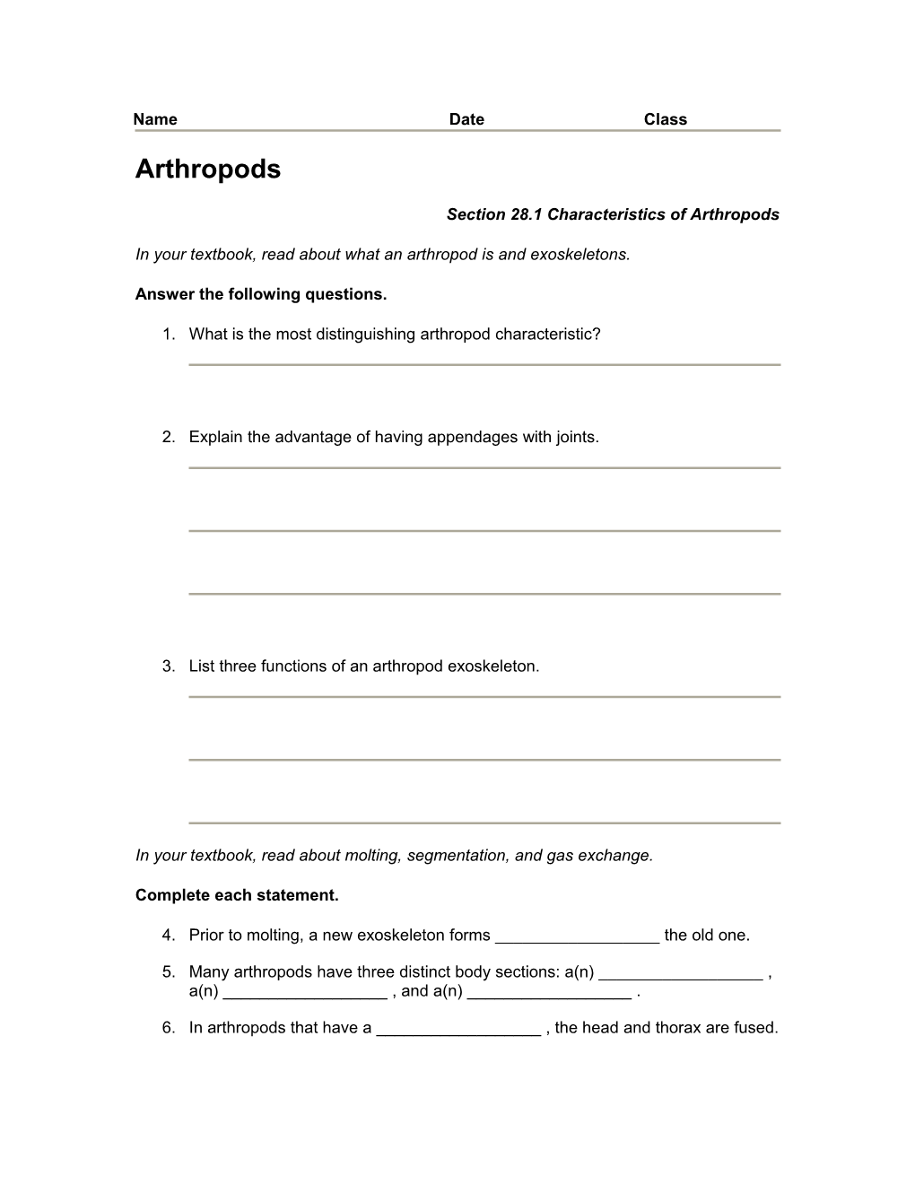 Section 28.1 Characteristics of Arthropods
