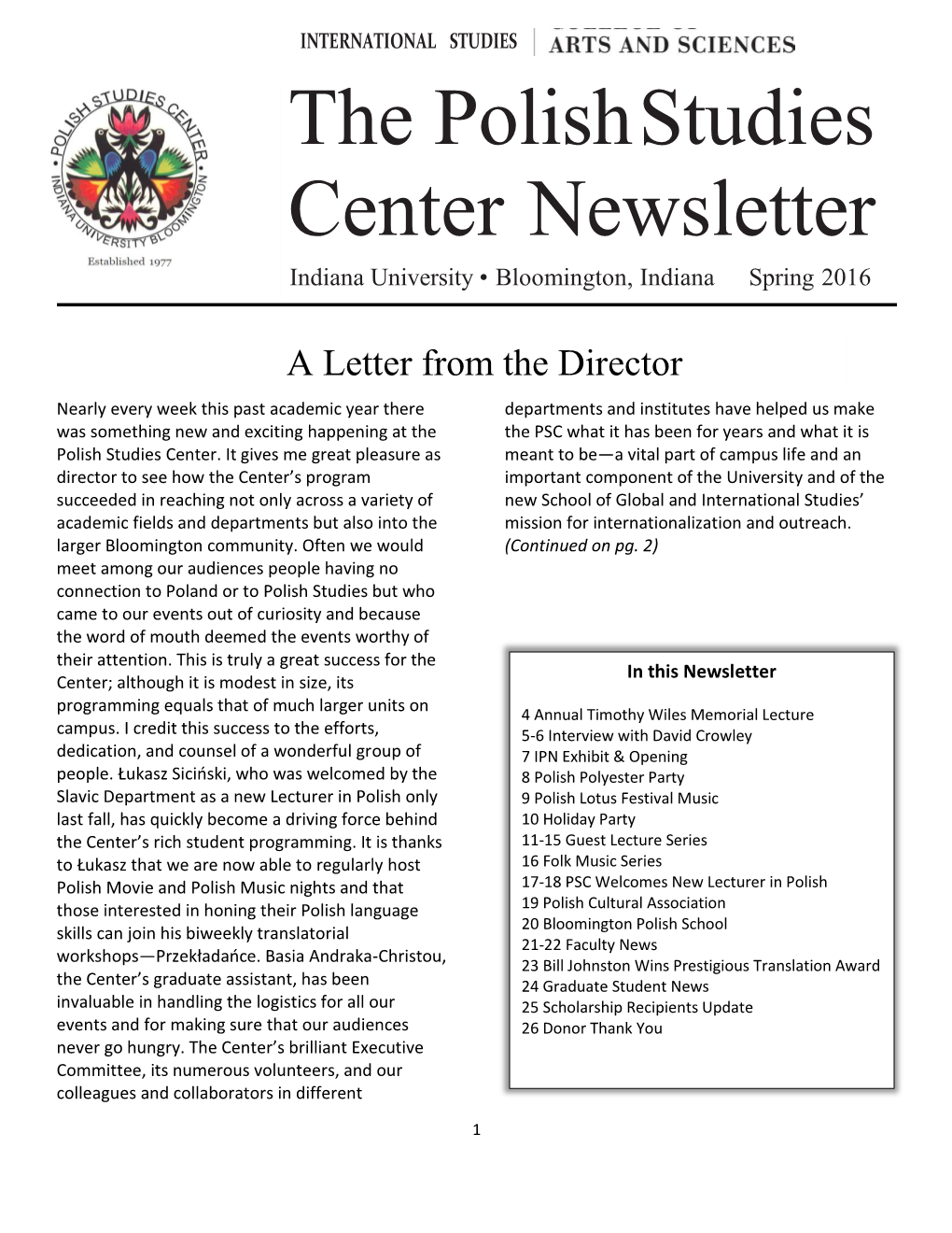 The Polish Studies Center Newsletter