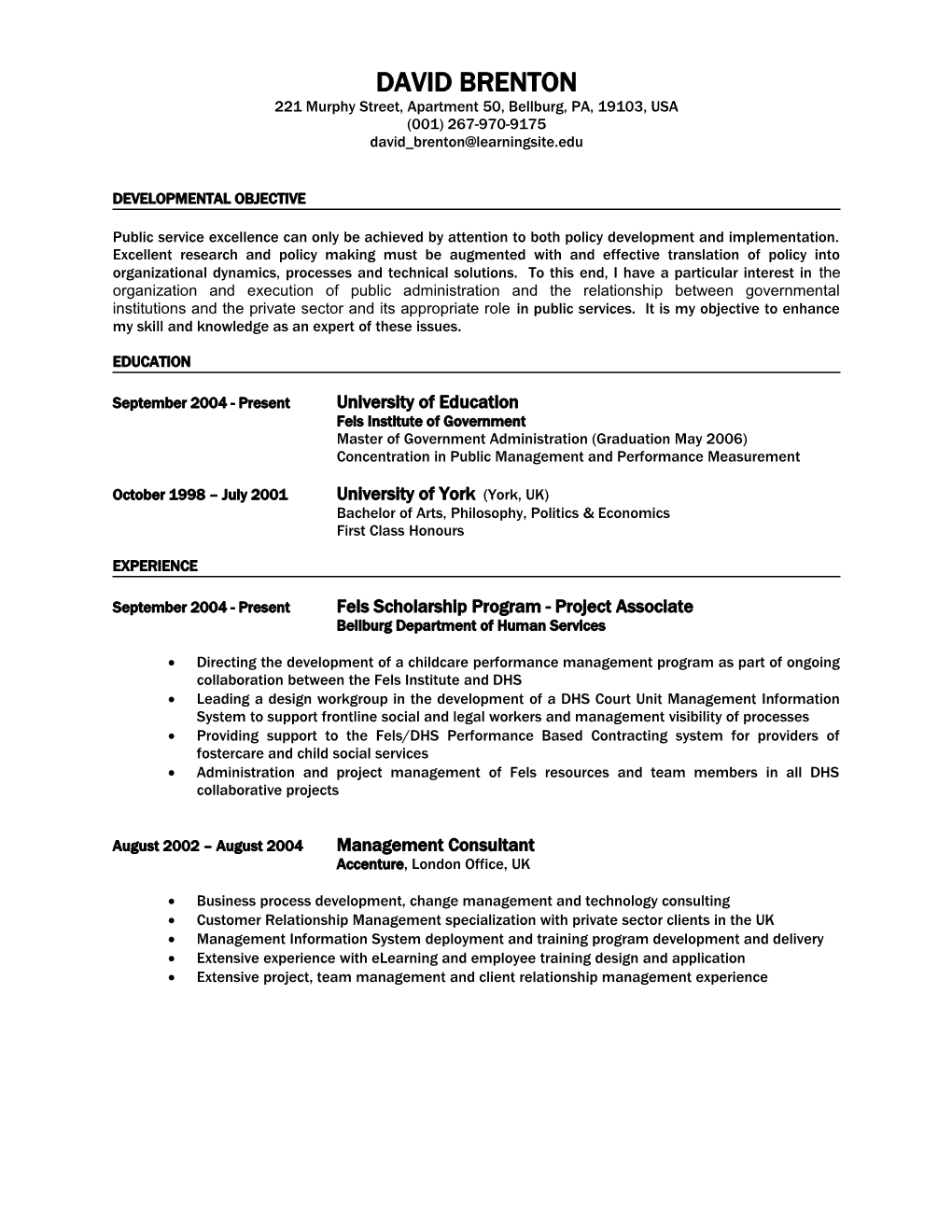 Example Resume Politics-Economics