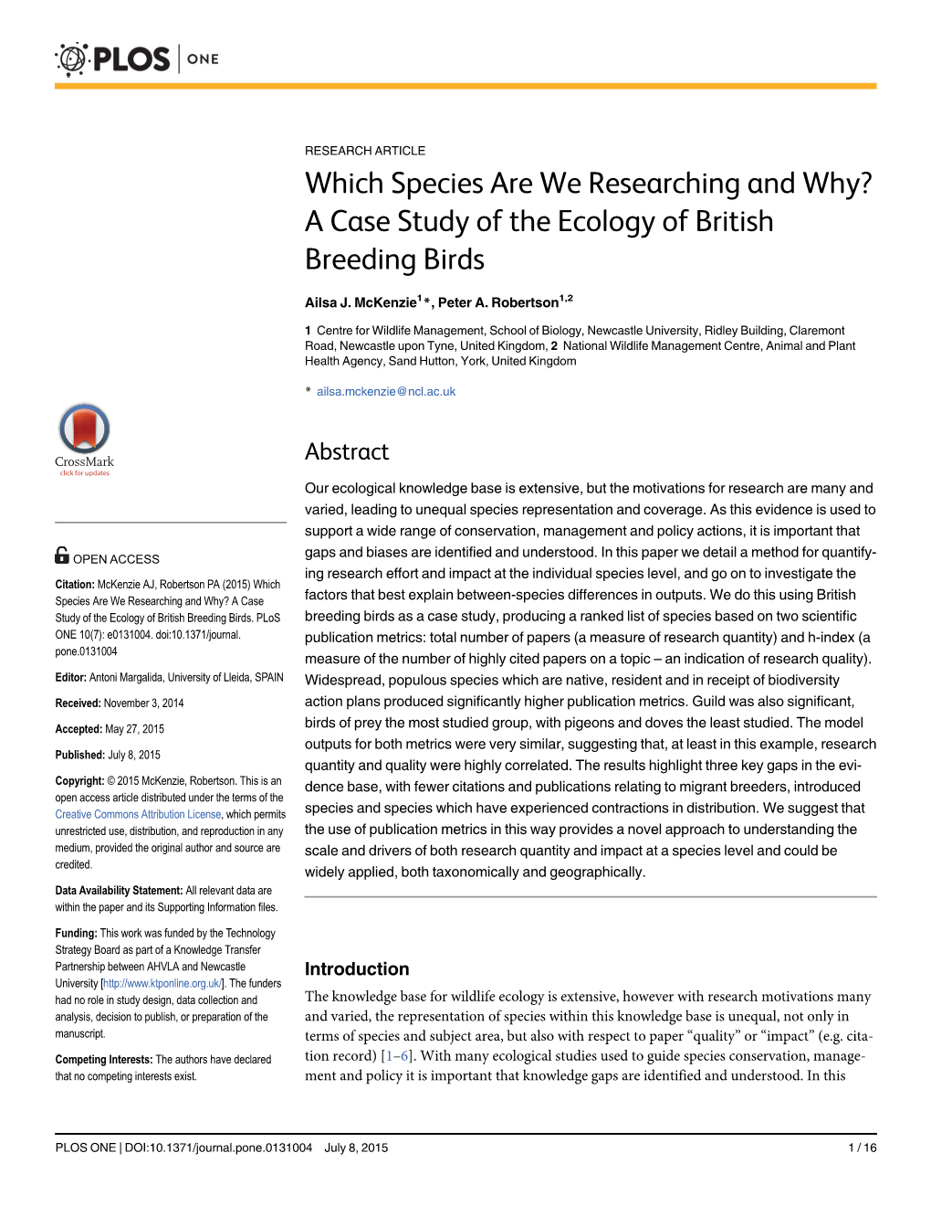 A Case Study of the Ecology of British Breeding Birds