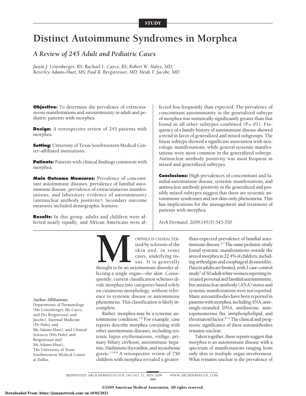 Distinct Autoimmune Syndromes in Morphea a Review of 245 Adult and Pediatric Cases