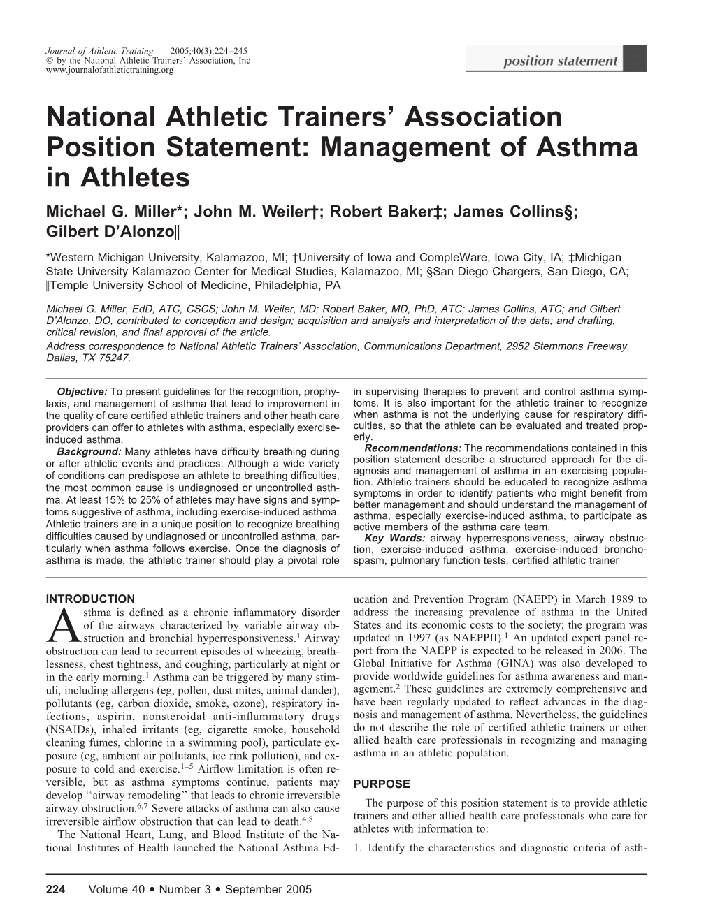 Management of Asthma in Athletes Michael G