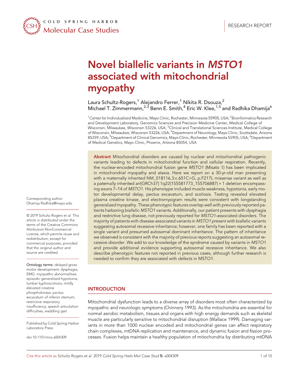 Novel Biallelic Variants in MSTO1 Associated with Mitochondrial Myopathy