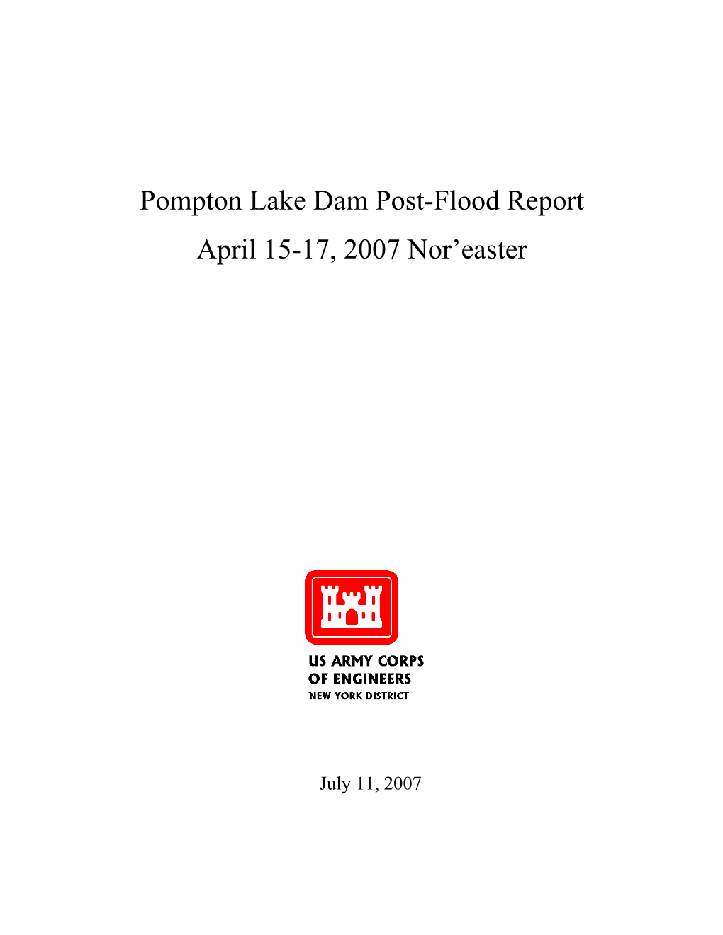 Pompton Lake Dam Post-Flood Report April 15-17, 2007 Nor'easter
