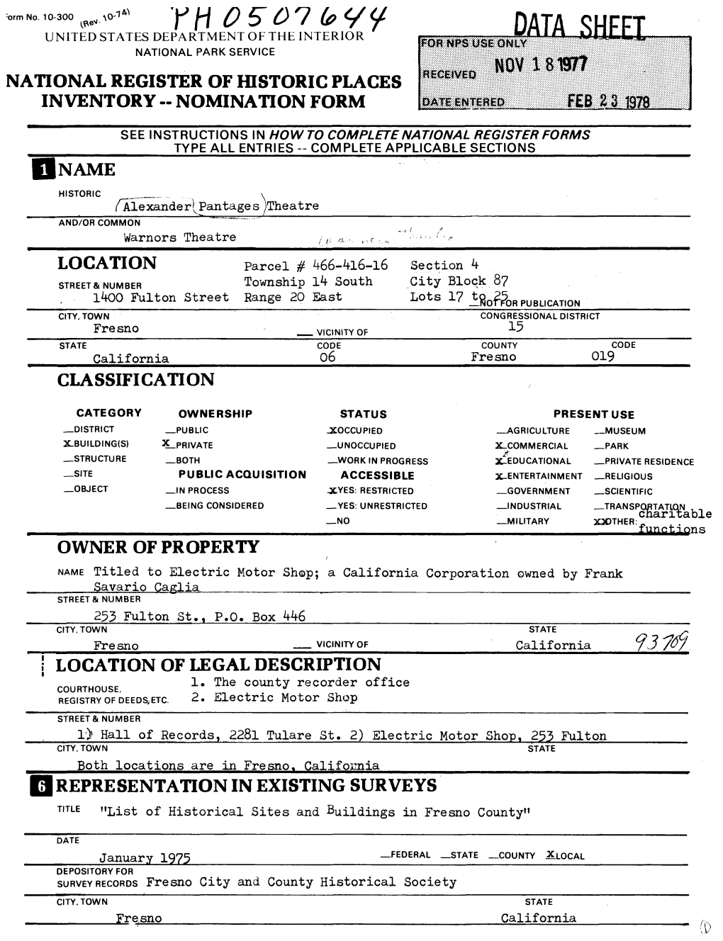 Data Sues National Park Service National Register of Historic Places Inventory -- Nomination Form