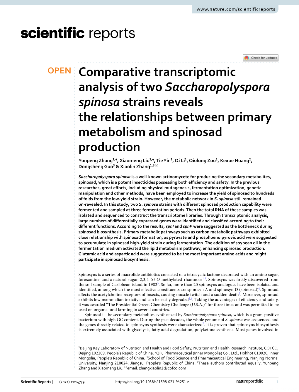 Comparative Transcriptomic Analysis of Two Saccharopolyspora Spinosa