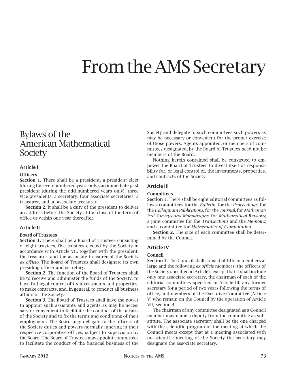 From the AMS Secretary