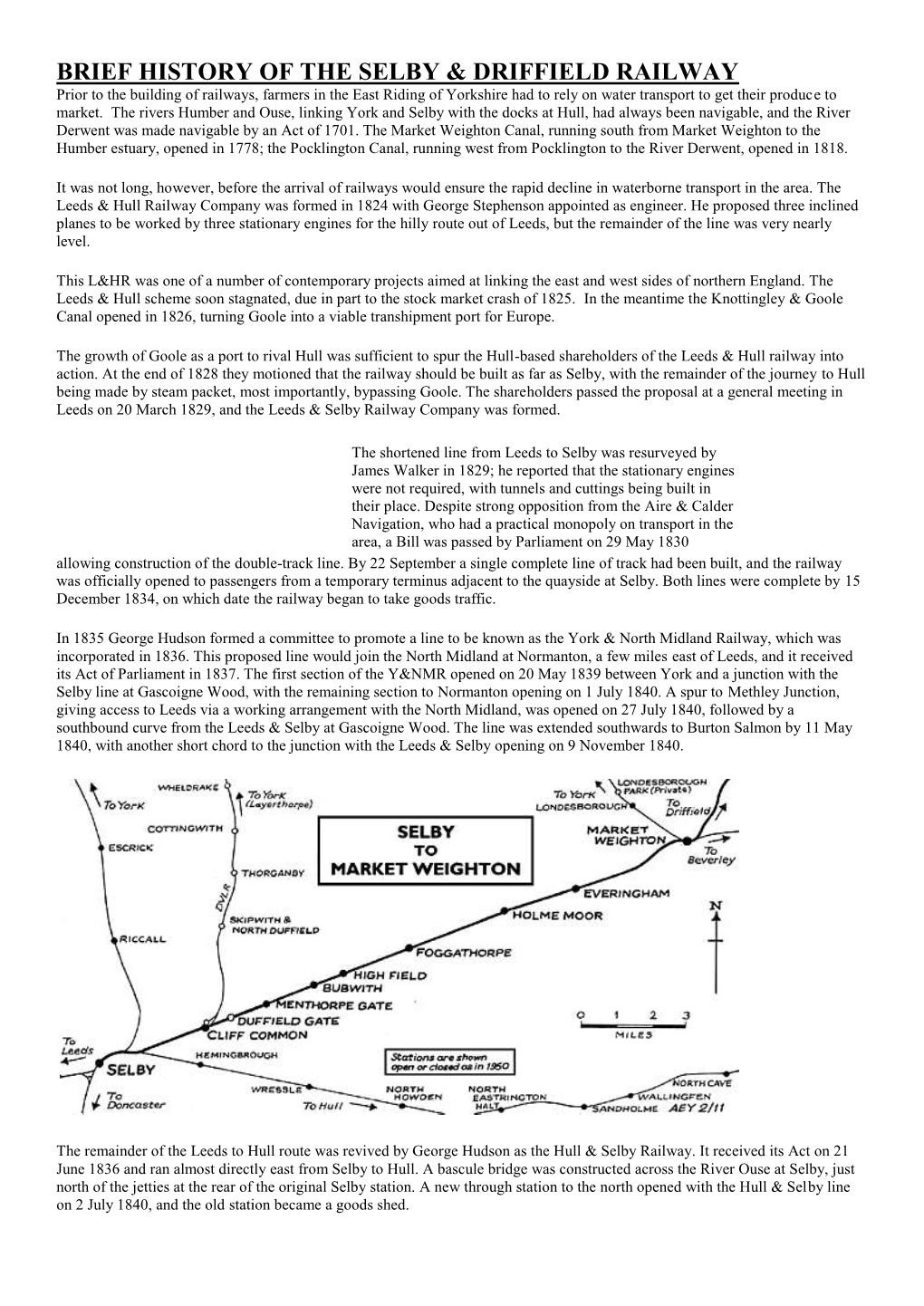 Brief History of the Selby & Driffield Railway