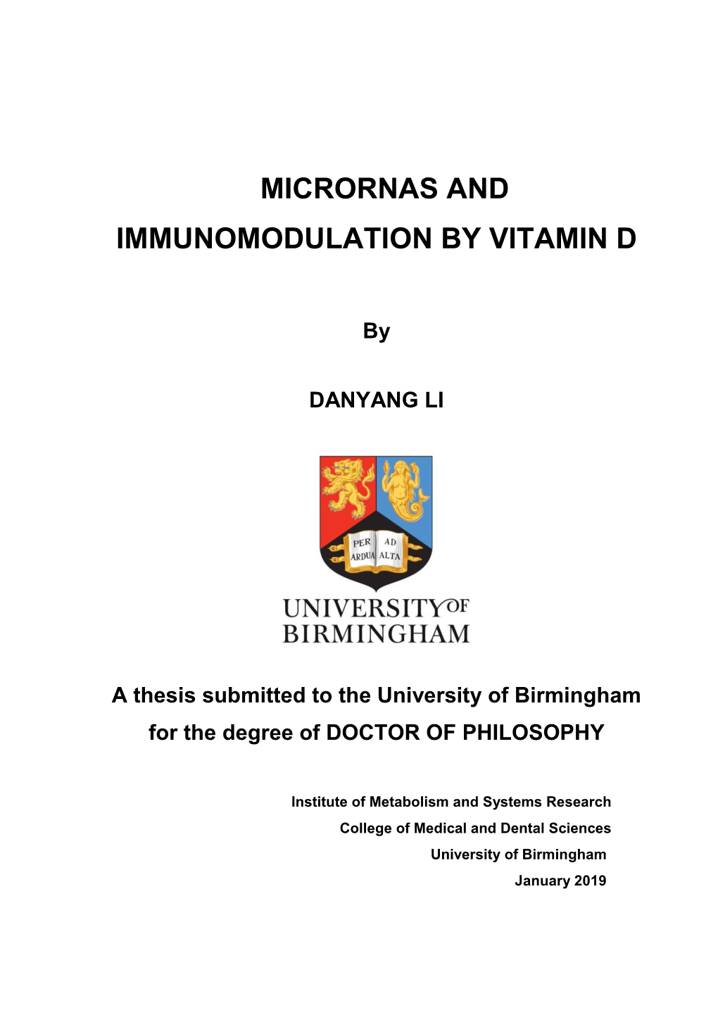 Micrornas and Immunomodulation By