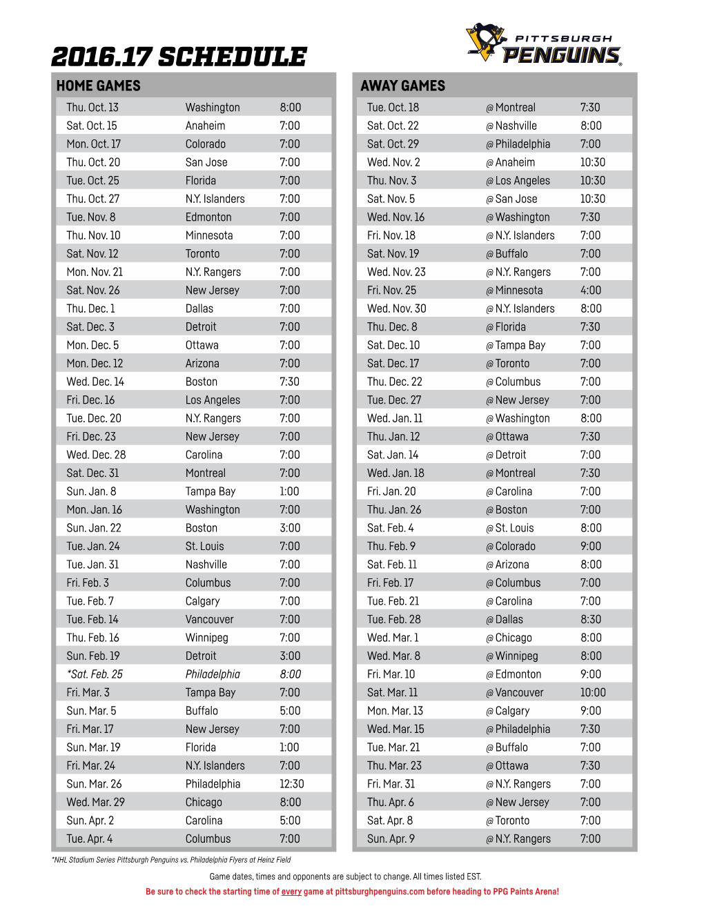 2016.17 SCHEDULE HOME GAMES AWAY GAMES Thu