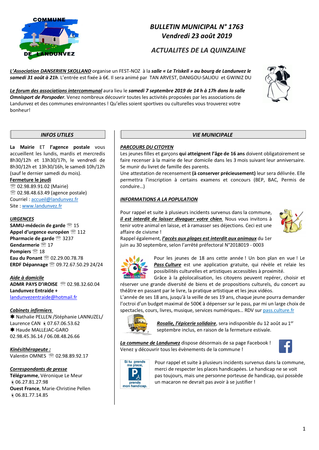 BULLETIN MUNICIPAL N° 1763 Vendredi 23 Août 2019