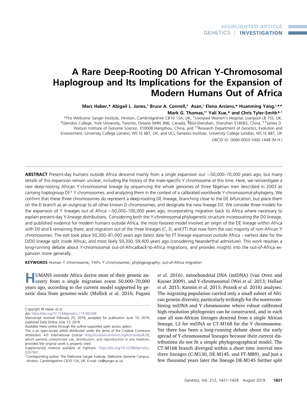 A Rare Deep-Rooting D0 African Y-Chromosomal Haplogroup and Its Implications for the Expansion of Modern Humans out of Africa