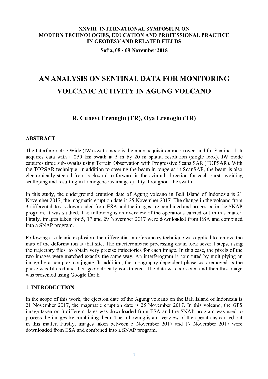 28. an Analysıs on Sentinal Data for Monitorıng Volcanic Activity In