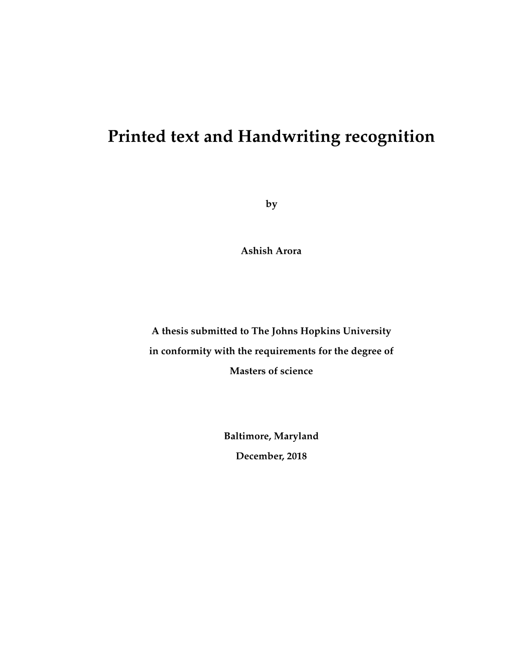 Printed Text and Handwriting Recognition