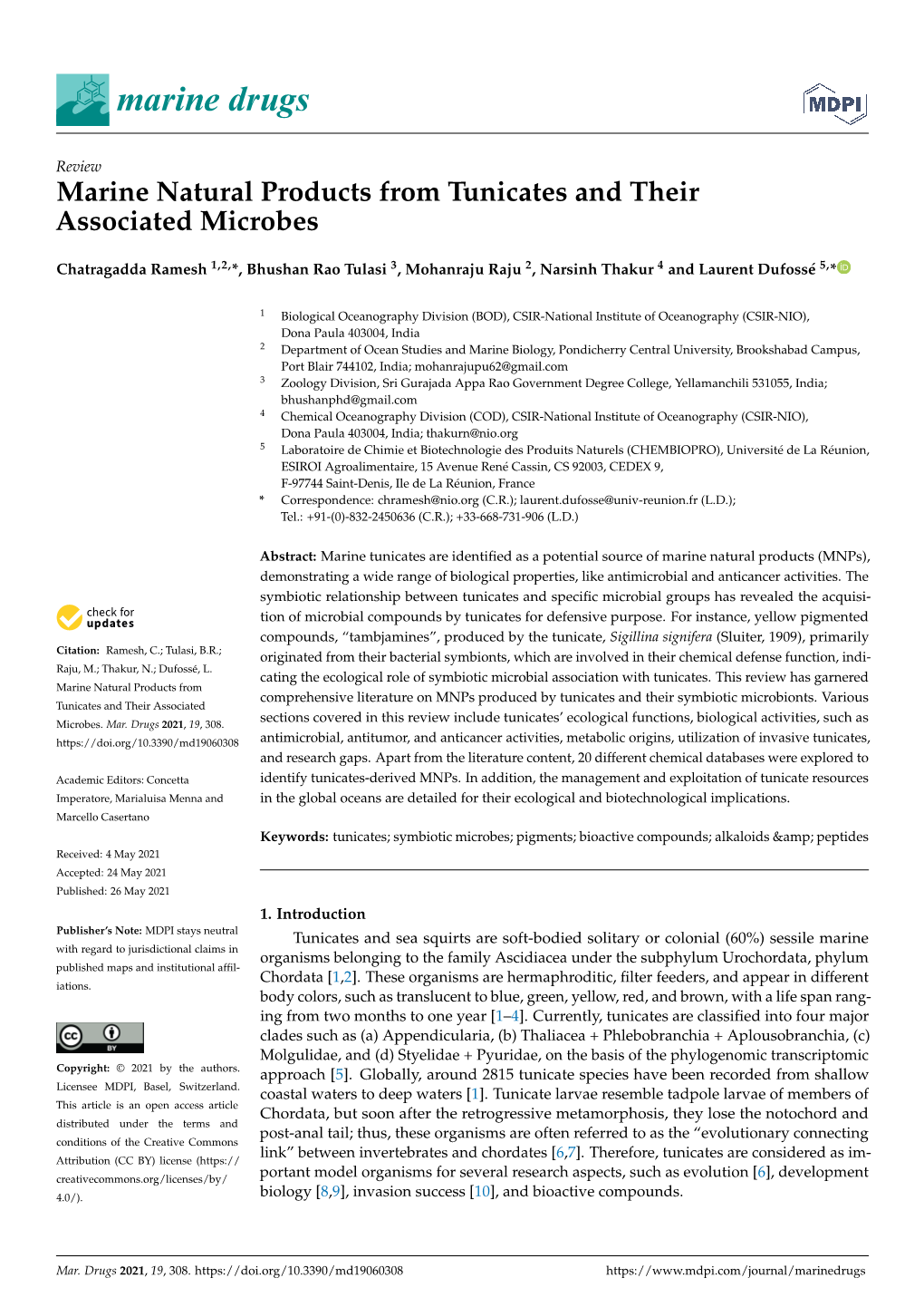 Marine Natural Products from Tunicates and Their Associated Microbes