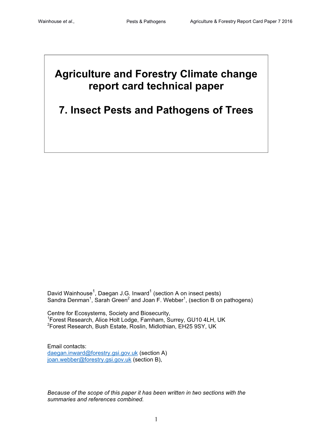 Agriculture and Forestry Climate Change Impacts Report Card