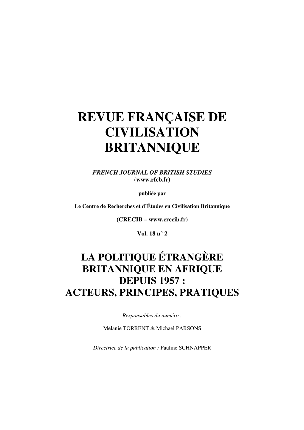 Revue Française De Civilisation Britannique