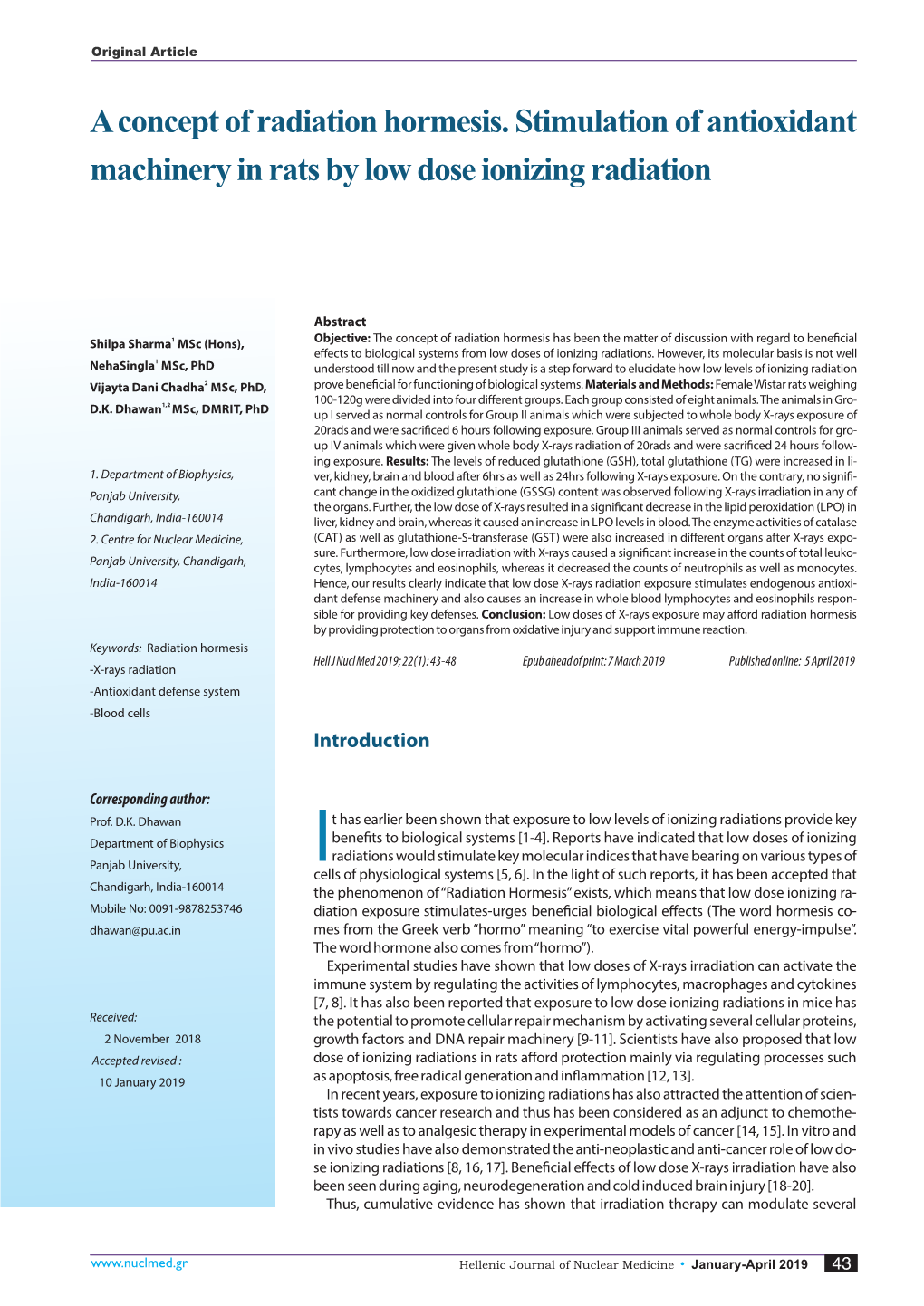 A Concept of Radiation Hormesis. Stimulation of Antioxidant Machinery in Rats by Low Dose Ionizing Radiation