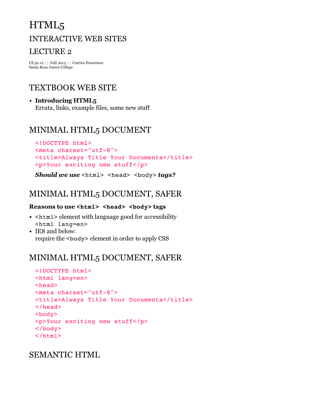 Textbook Web Site Minimal Html5 Document Minimal