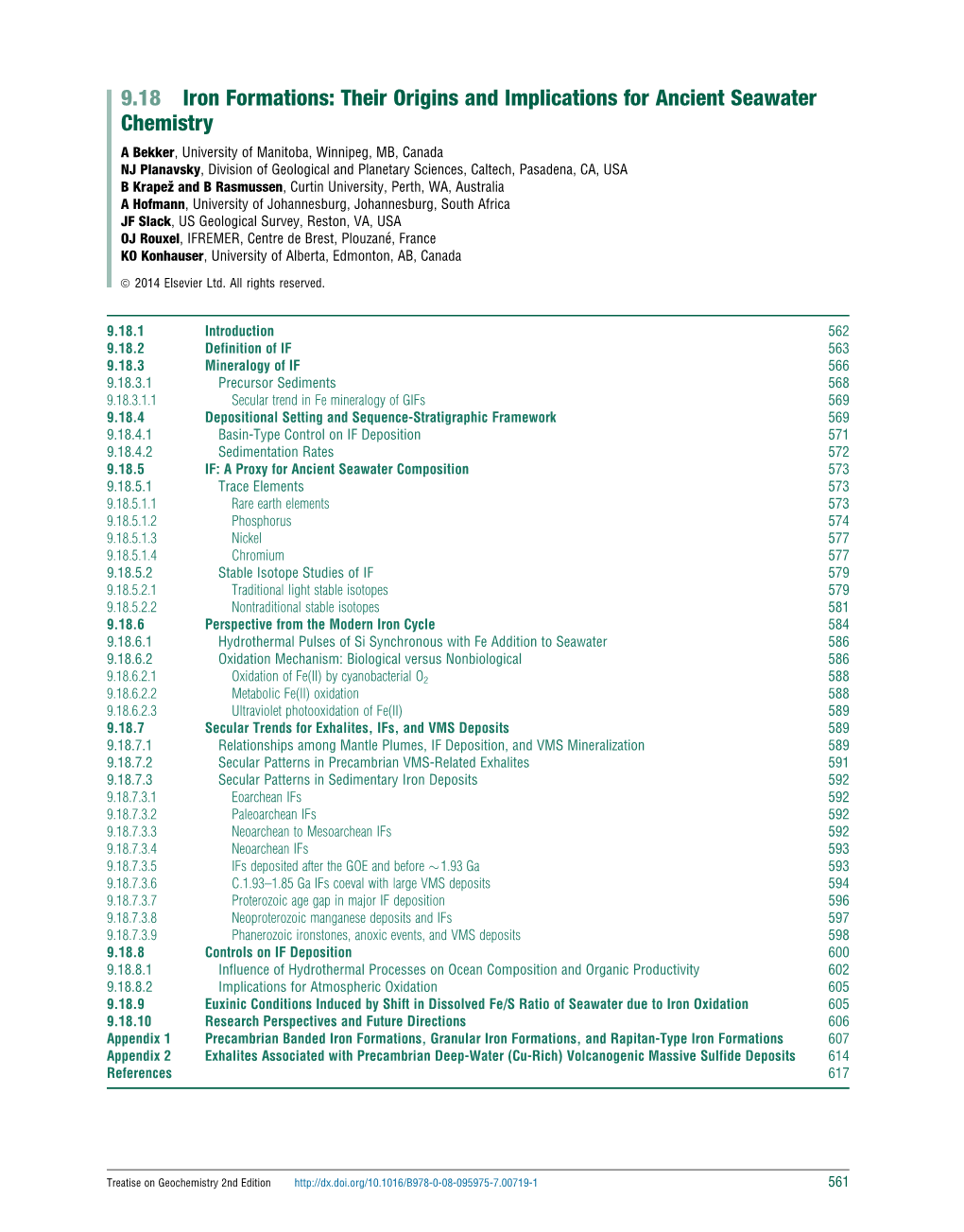 9.18 Iron Formations: Their Origins and Implications for Ancient Seawater