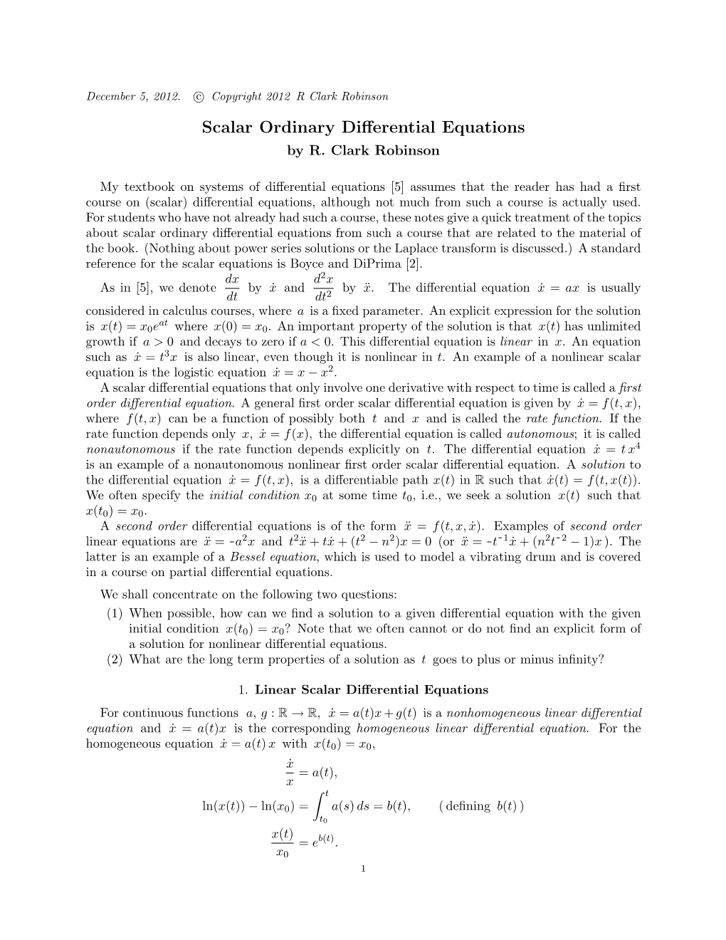 Scalar Ordinary Differential Equations