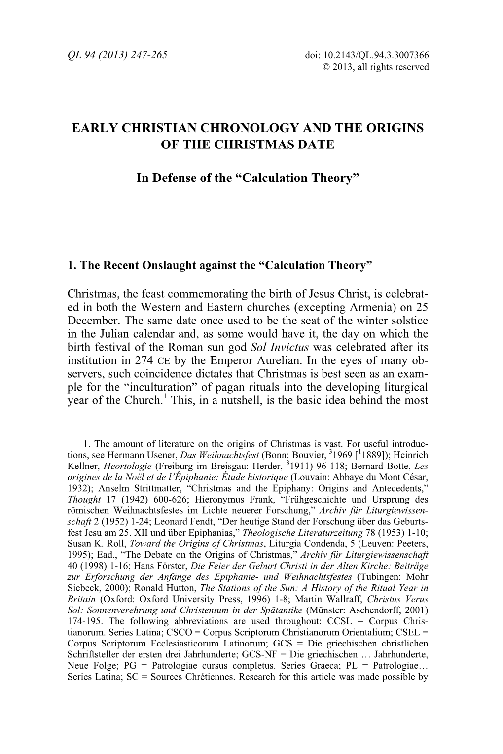 Early Christian Chronology and the Origins of the Christmas Date