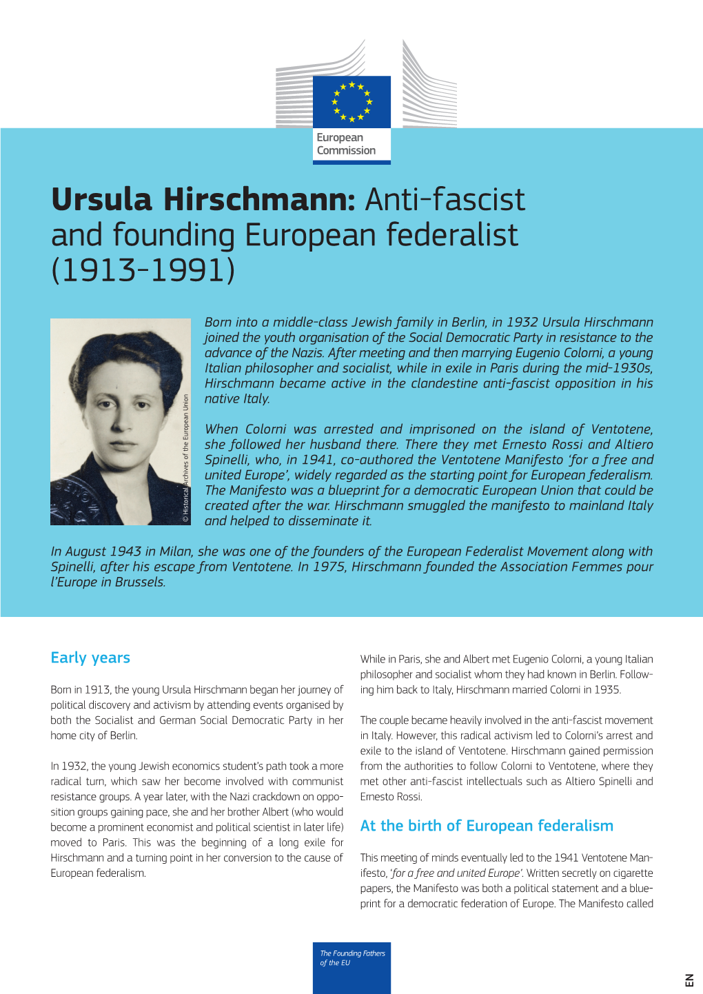 Ursula Hirschmann: Anti-Fascist and Founding European Federalist (1913-1991)