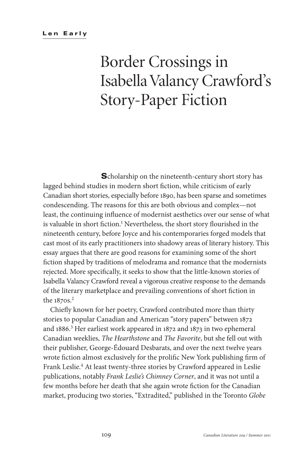 Border Crossings in Isabella Valancy Crawford's Story-Paper Fiction