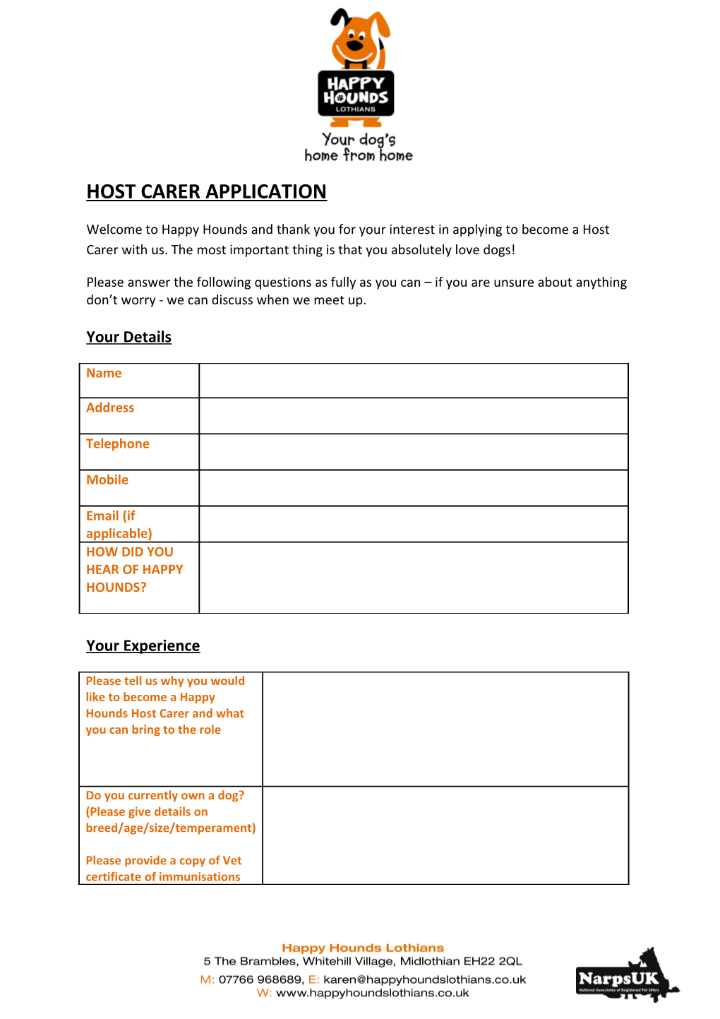 Host Carer Application