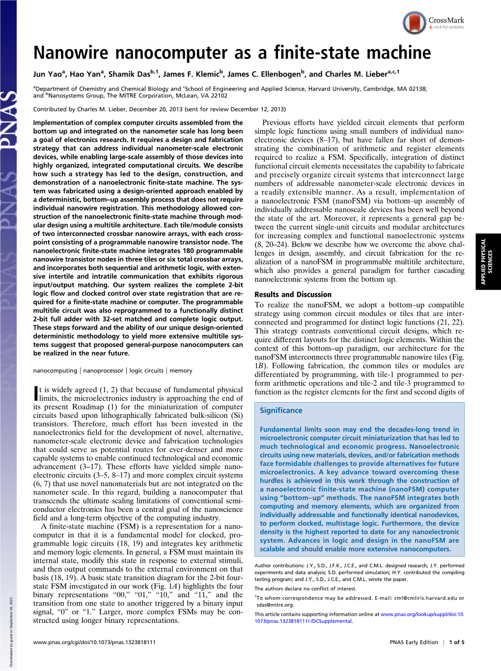 Nanowire Nanocomputer As a Finite-State Machine