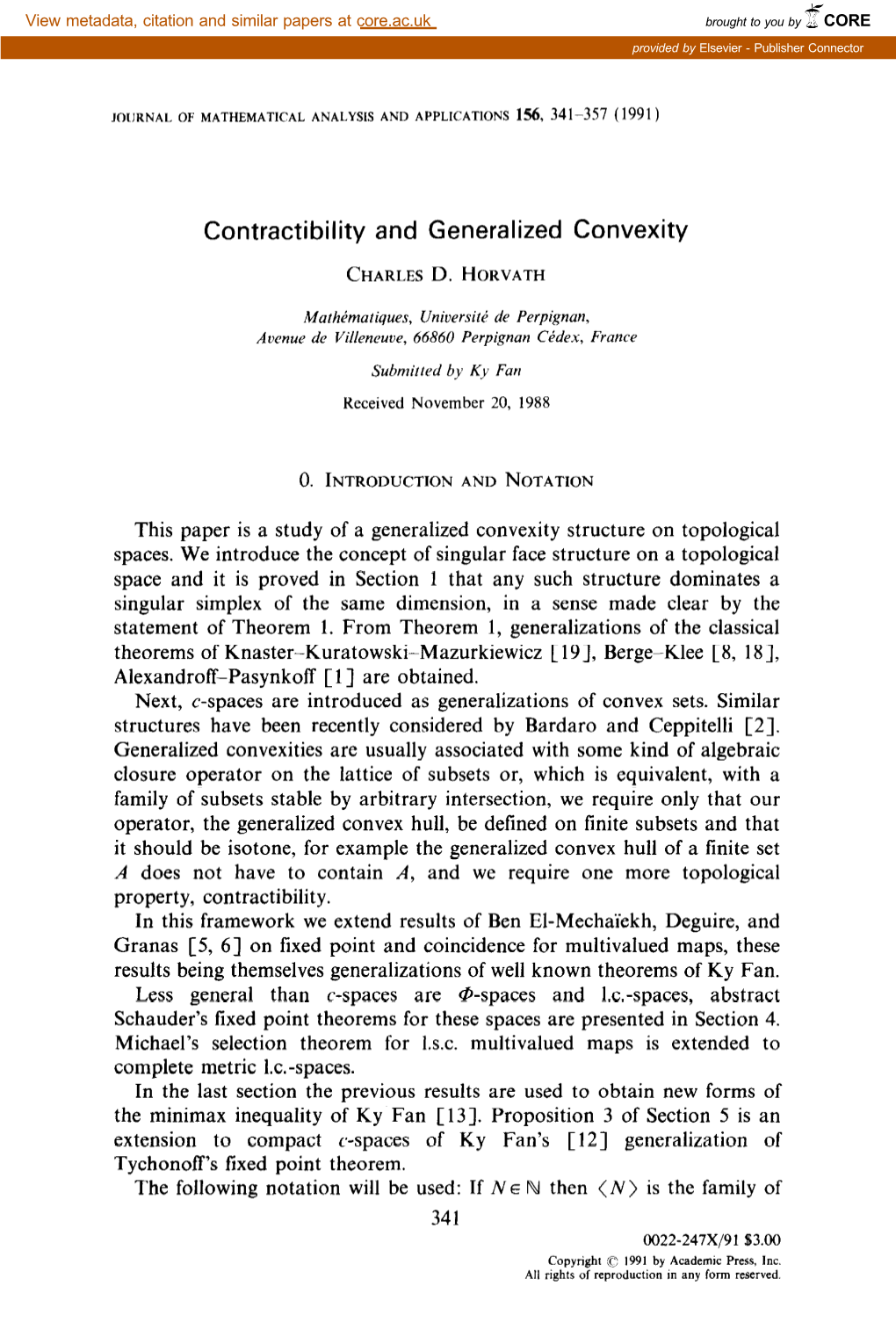 Contractibility and Generalized Convexity