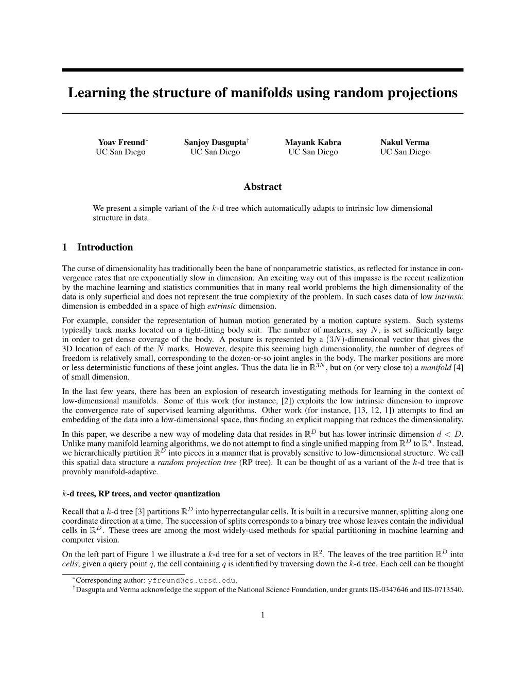 Learning the Structure of Manifolds Using Random Projections