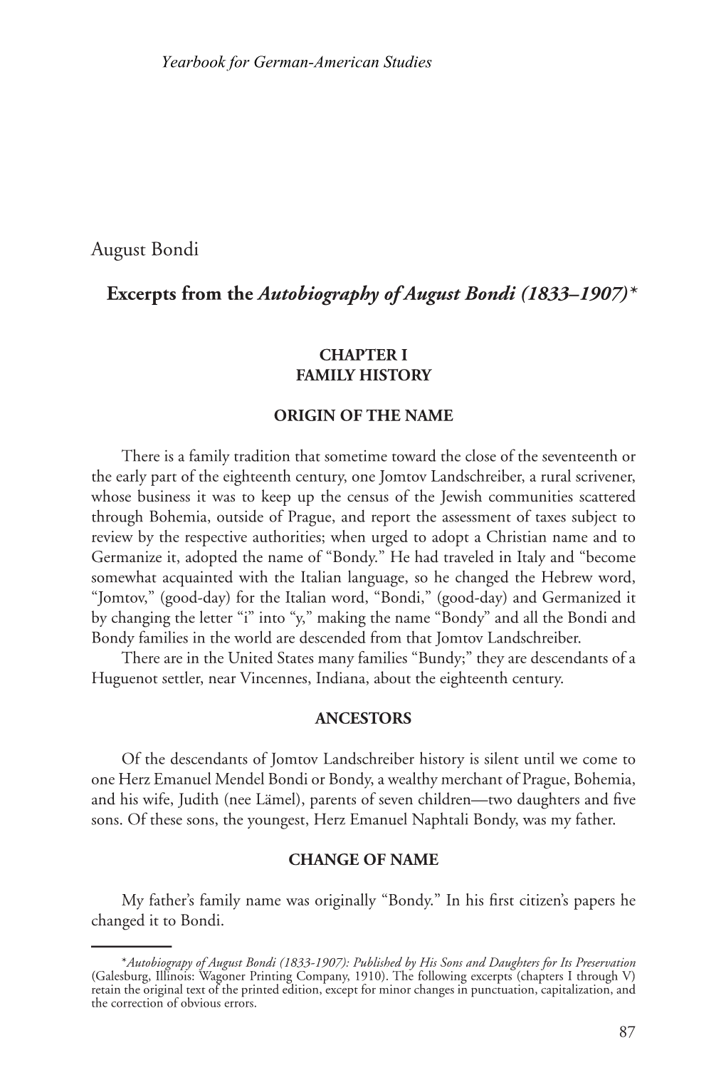 August Bondi Excerpts from the Autobiography of August Bondi