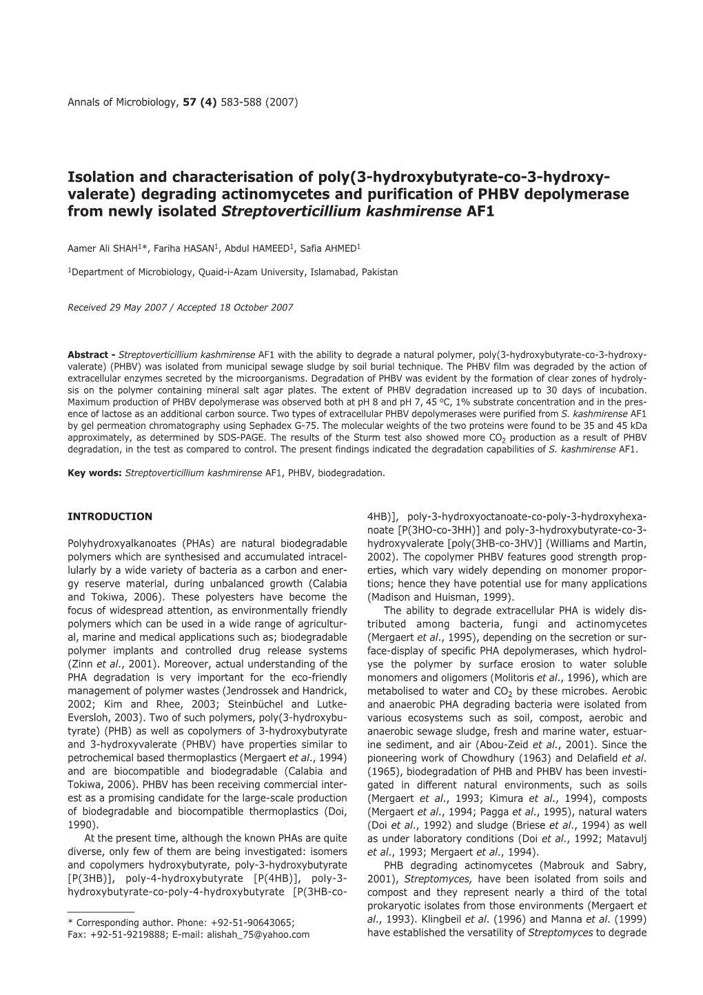 Isolation and Characterisation of Poly(3-Hydroxybutyrate-Co-3