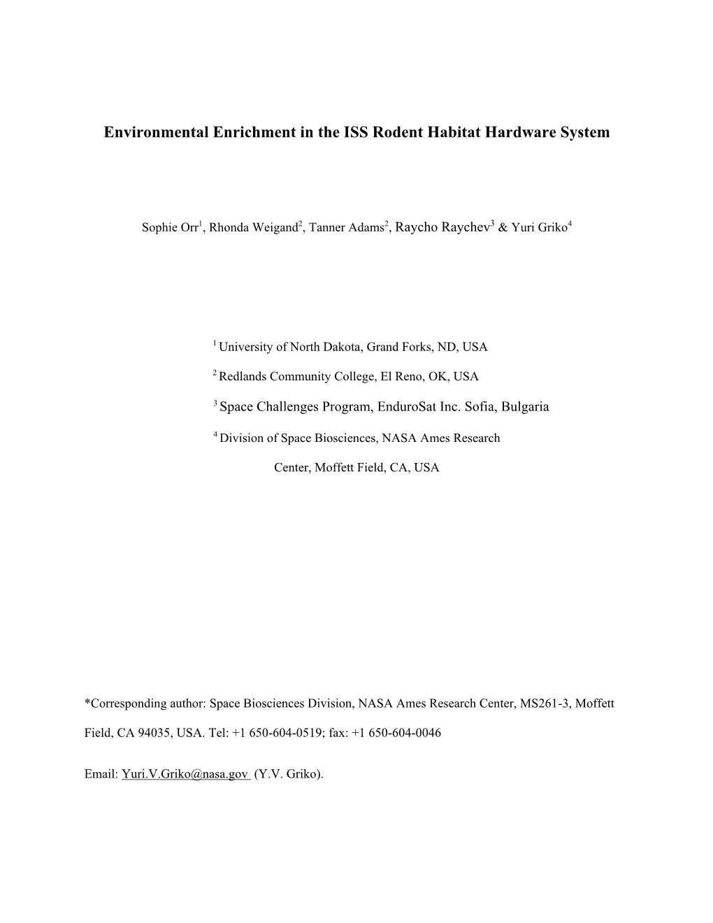 Environmental Enrichment in the ISS Rodent Habitat Hardware System