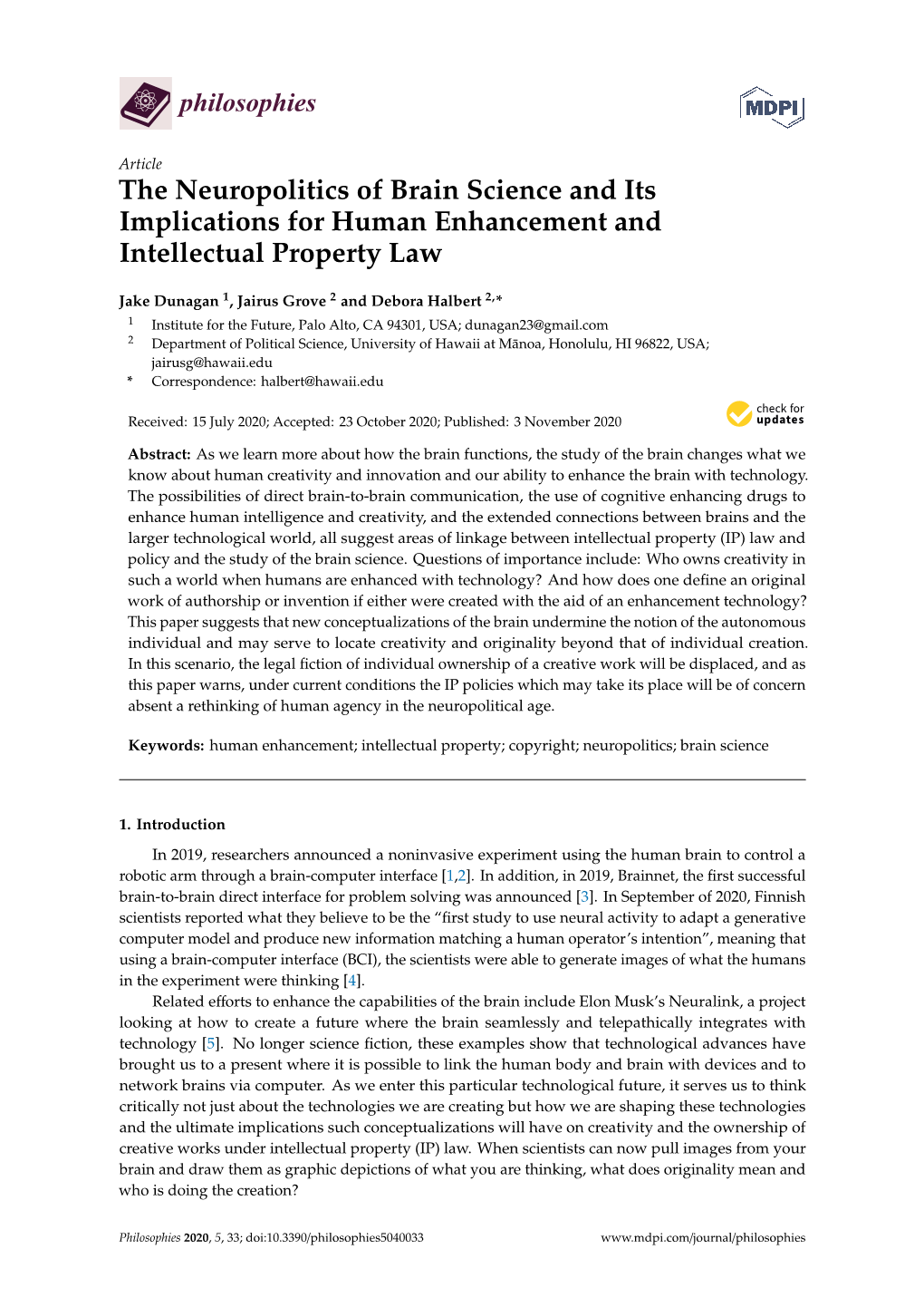 The Neuropolitics of Brain Science and Its Implications for Human Enhancement and Intellectual Property Law